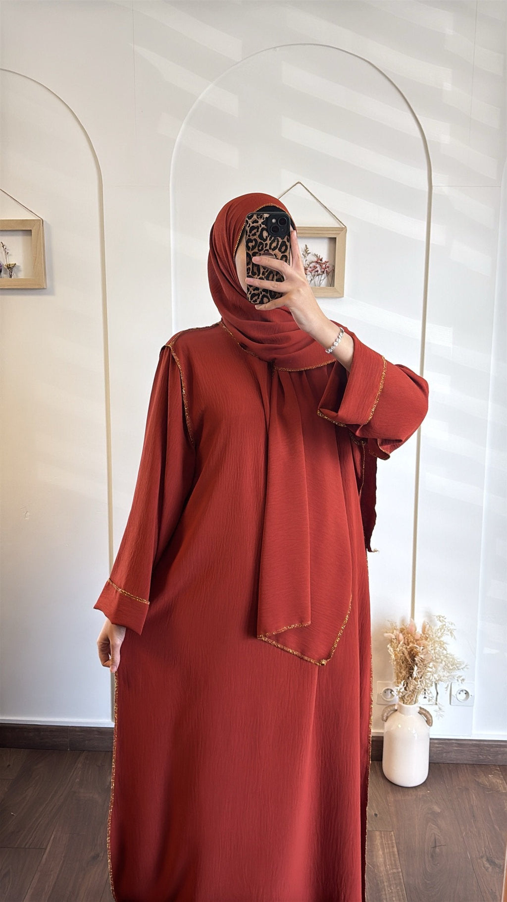 Abaya voile intégré en jazz - Oranger image