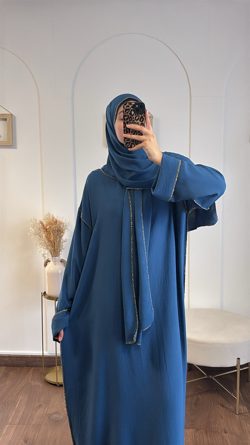 Abaya voile intégré en jazz - Bleu jeans image