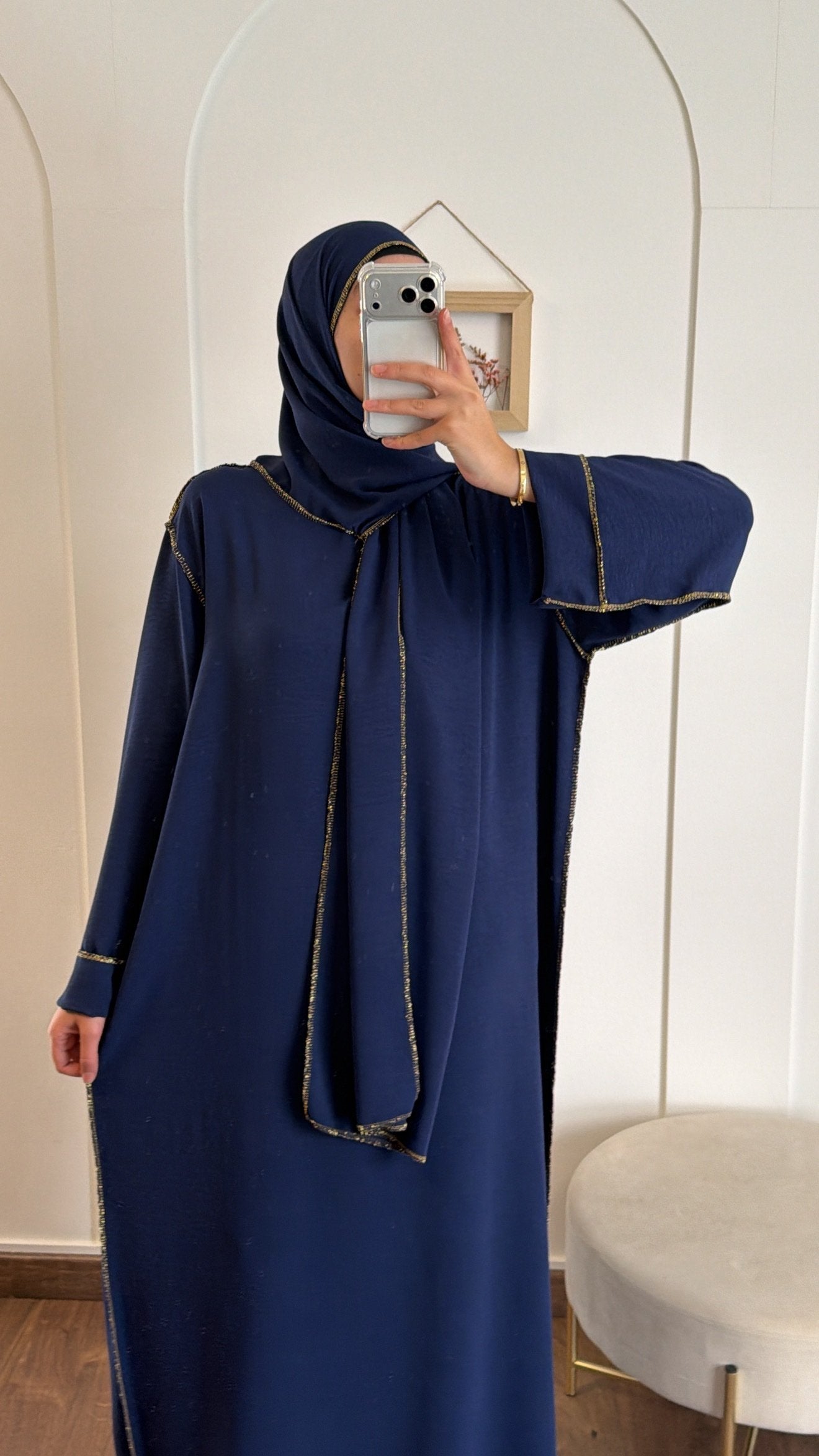 Abaya voile intégré en jazz - Bleu nuit image
