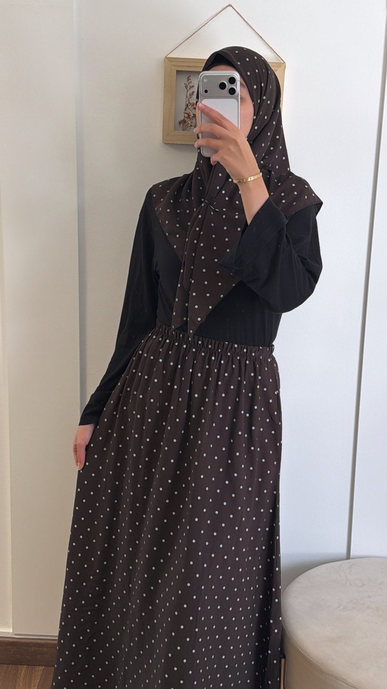 Jupe + Hijab à pois - Marron image