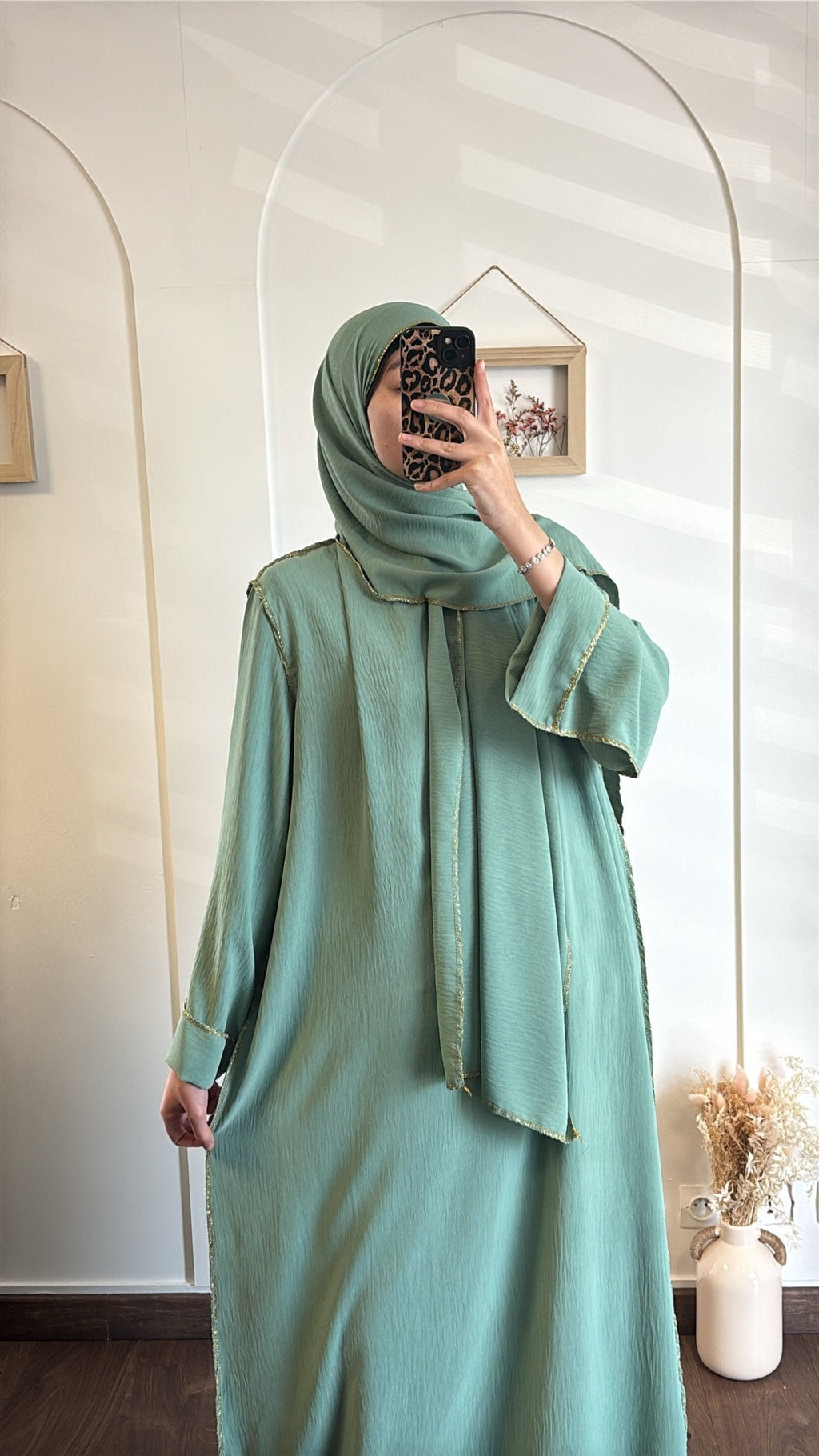 Abaya voile intégré en jazz - Vert d'eau image