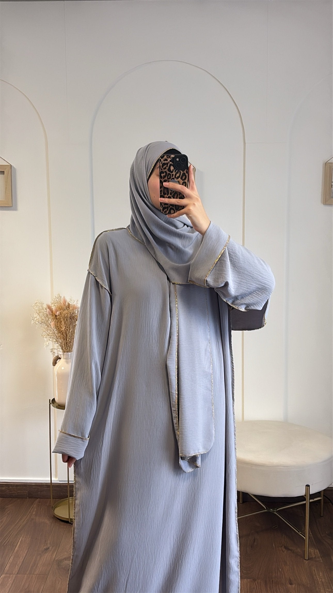 Abaya voile intégré en jazz - Gris clair image