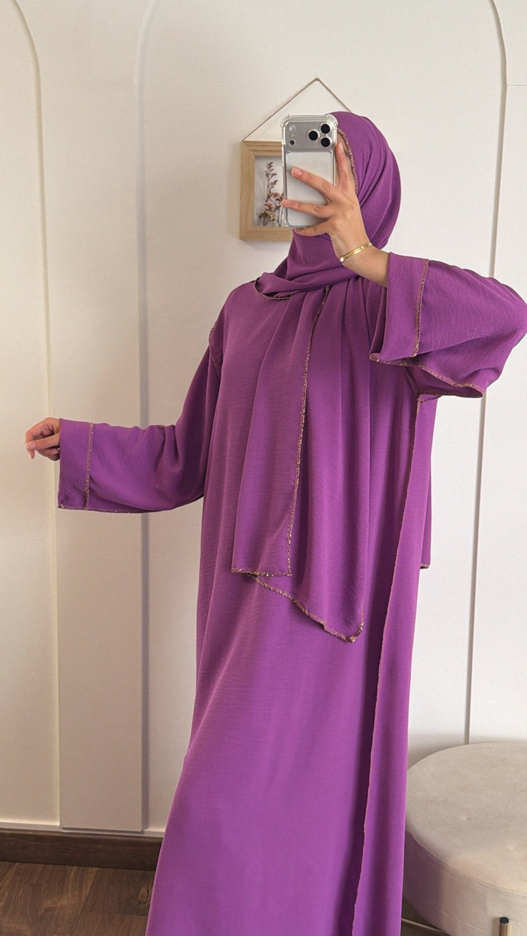Abaya voile intégré en jazz - Violet image