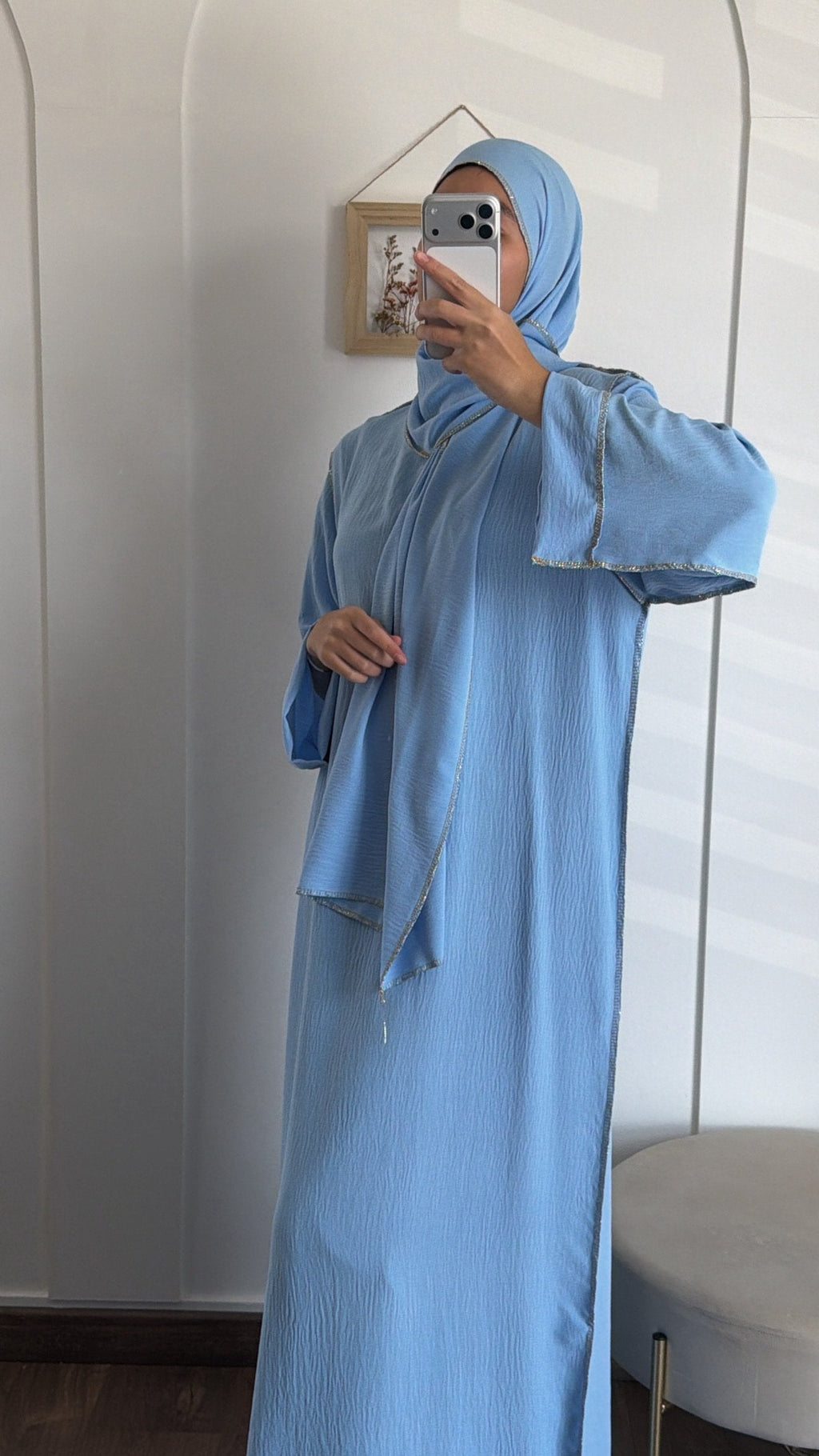 Abaya voile intégré en jazz - Bleu ciel image